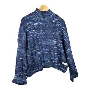 NWT a.n.a Womens Mock Neck Long Sleeve Cable Knit Pullover Sweater Blue Size XL‎